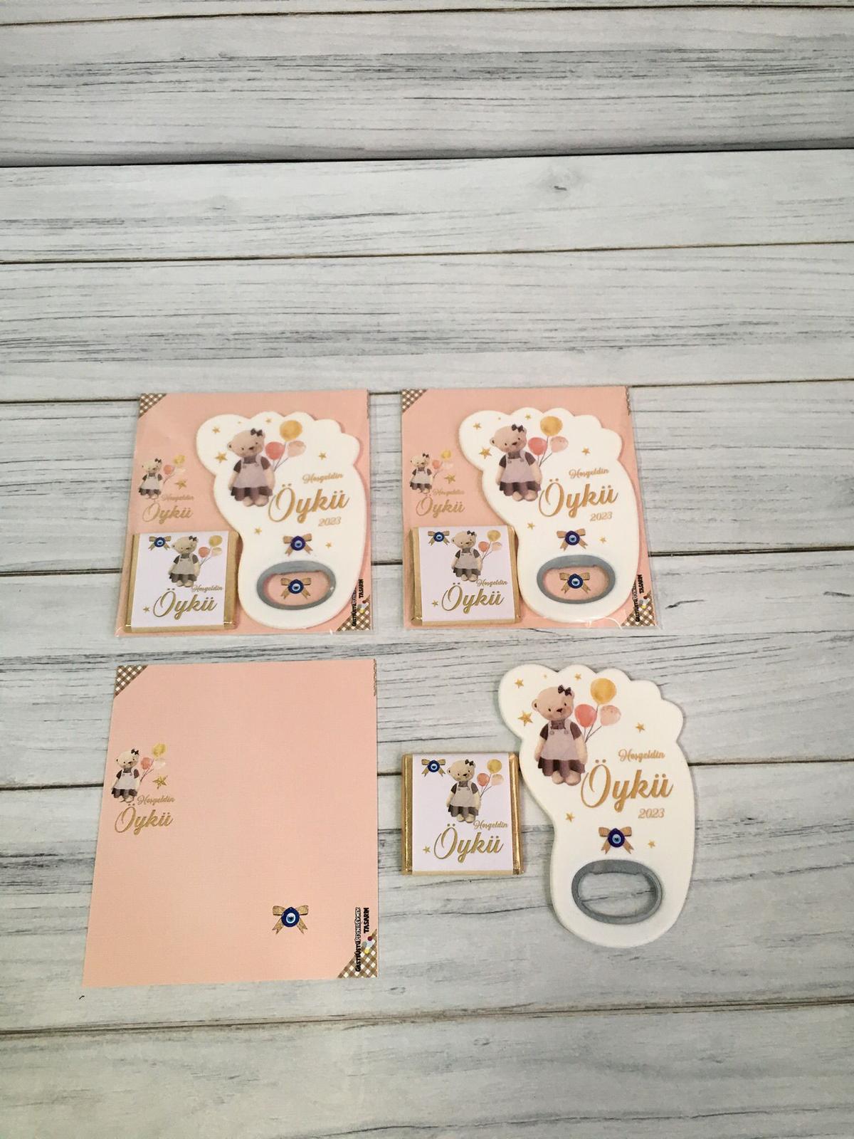Kız Bebek Hediyelik Çikolata & Açacak Magnet Paket - Görsel 3