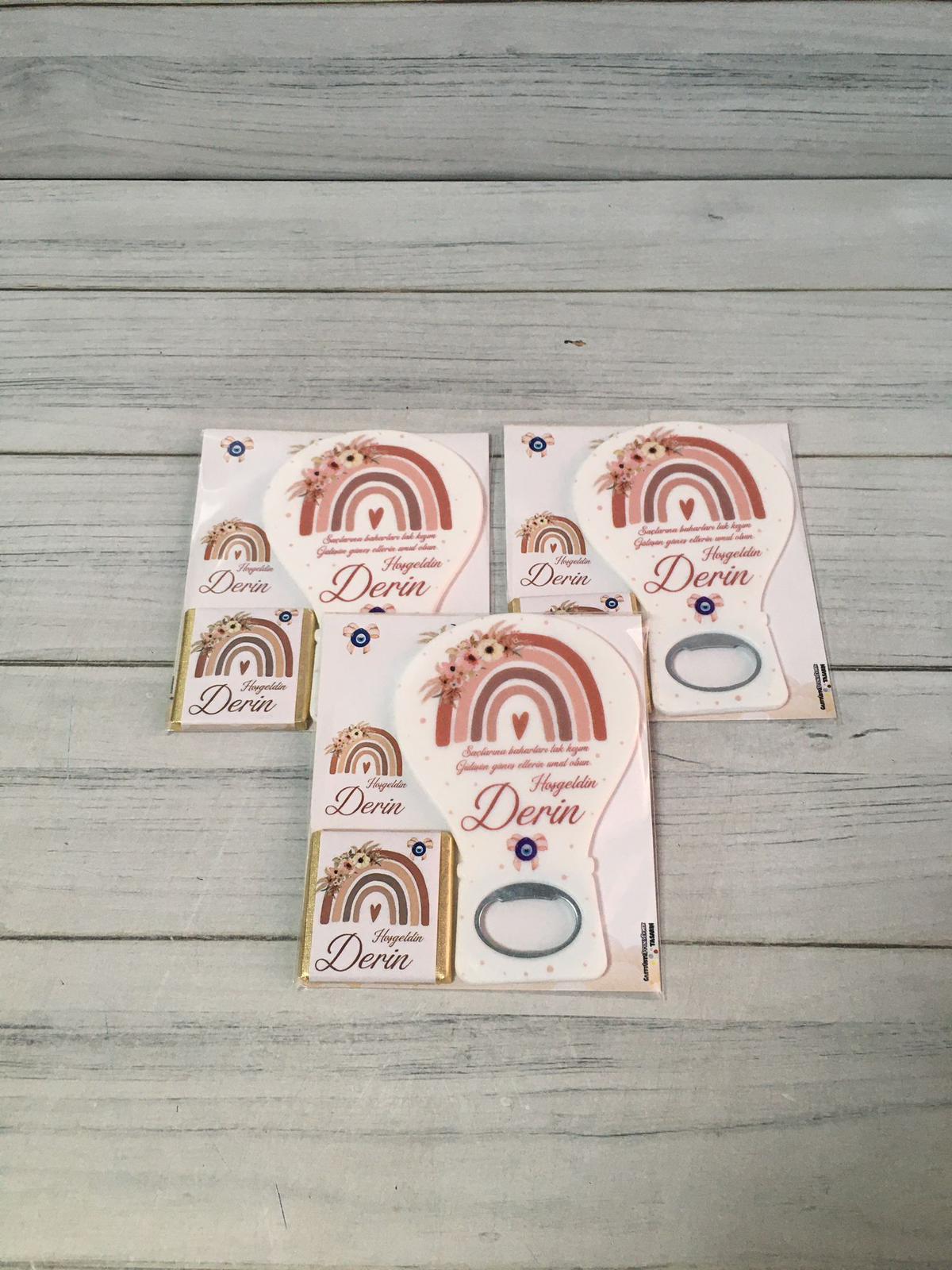 Kız Bebek Hediyelik Çikolata & Açacak Magnet Paket - Görsel 2