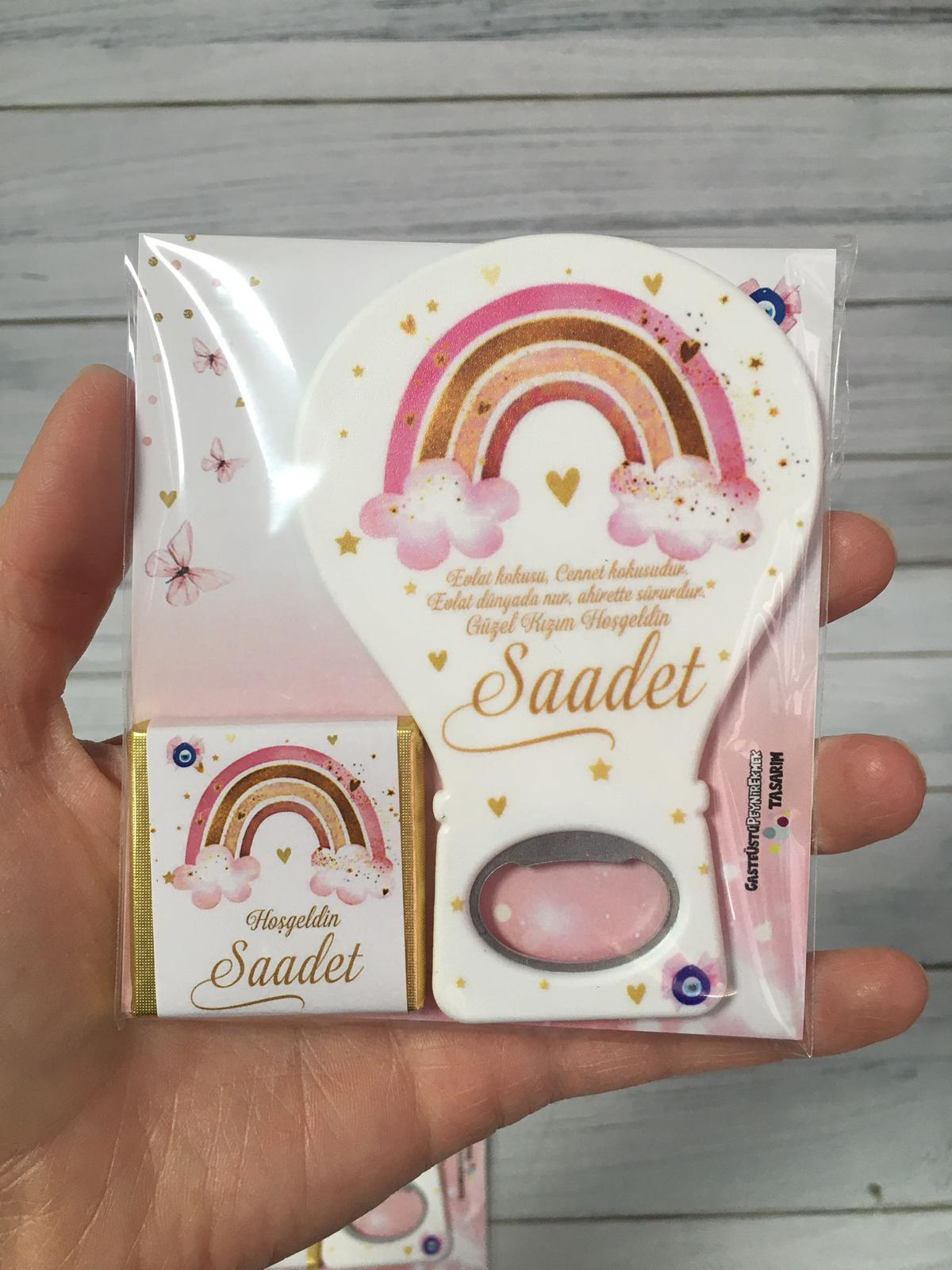 Kız Bebek Hediyelik Çikolata & Açacak Magnet Paket
