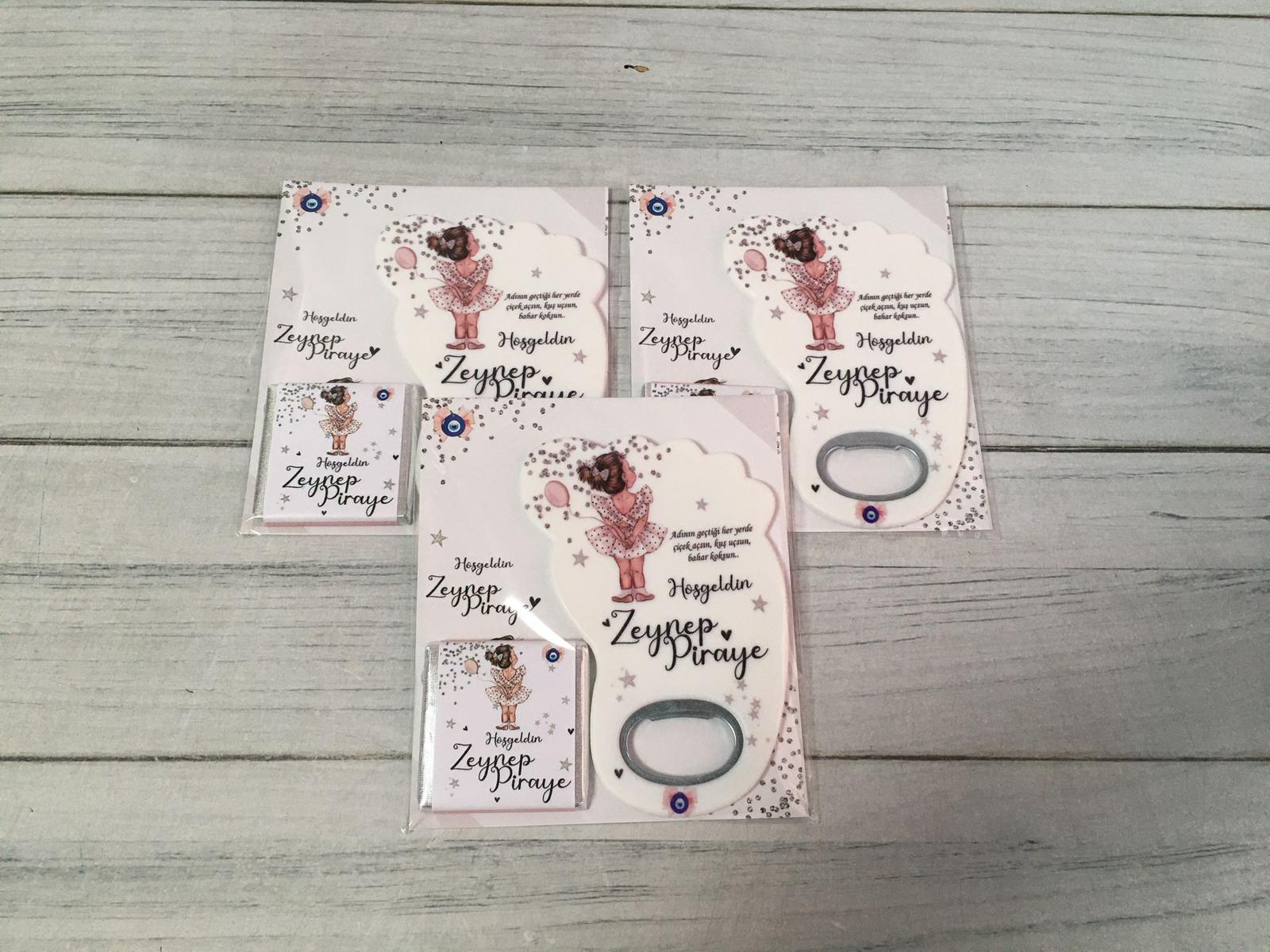 Kız Bebek Hediyelik Çikolata & Açacak Magnet Paket - Görsel 2