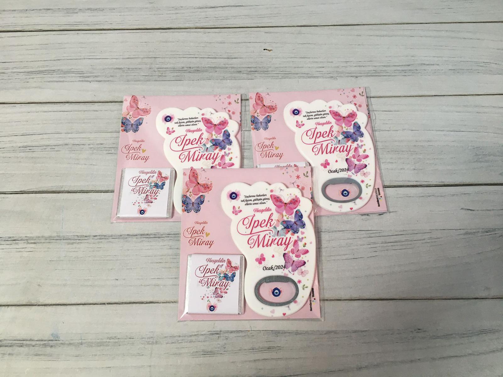 Kız Bebek Hediyelik Çikolata & Açacak Magnet Paket - Görsel 2