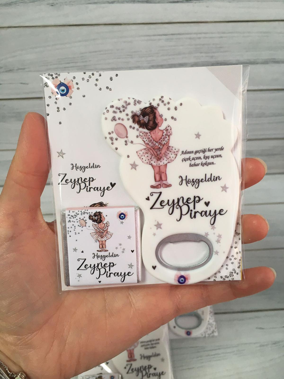 Kız Bebek Hediyelik Çikolata & Açacak Magnet Paket