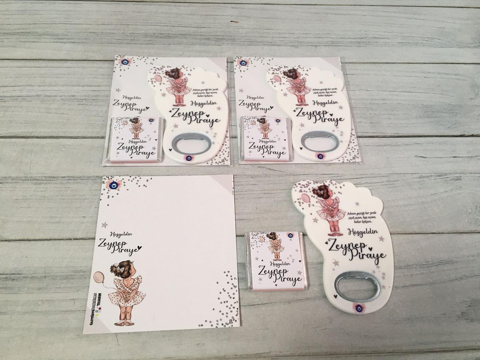 Kız Bebek Hediyelik Çikolata & Açacak Magnet Paket - Görsel 3