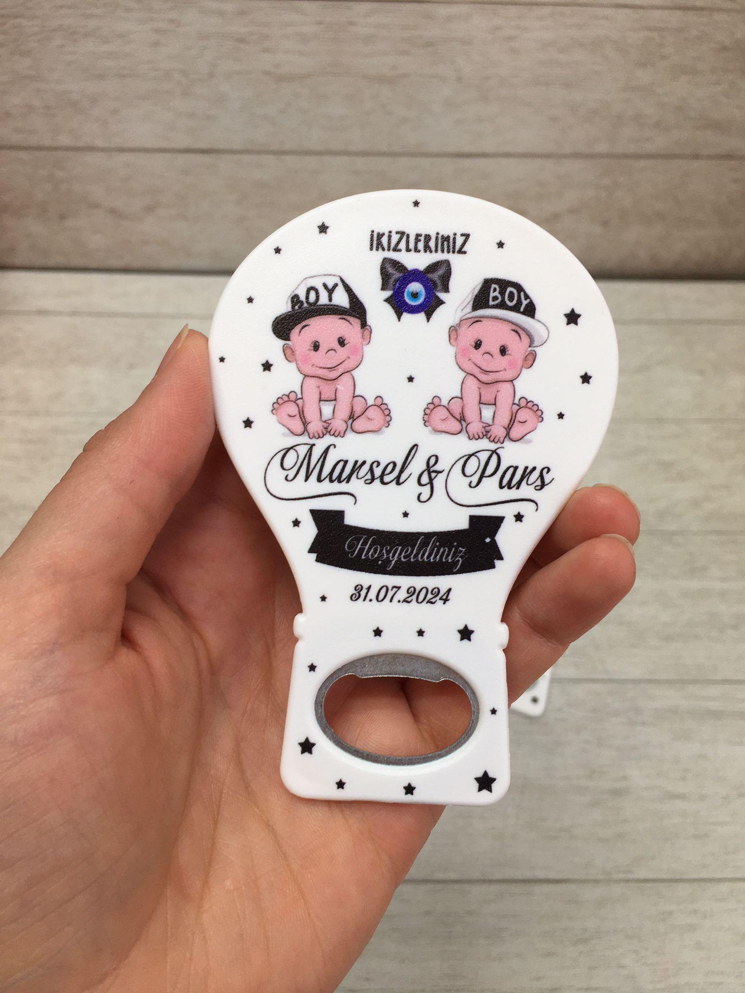 İkiz Bebek Konsept Hediyelik Açacak Magnet & Çikolata - Görsel 3